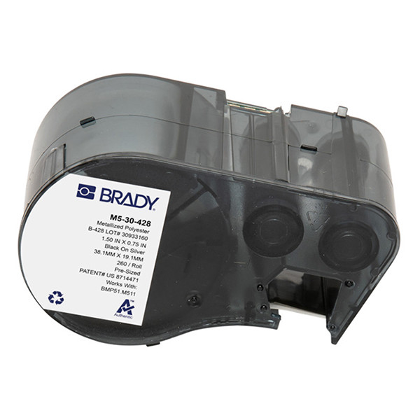 Brady M5-30-428 metalliserad polyestertejp | svart text - ljusgrå tejp | 38,10mm x 19,05mm (original) M5-30-428 147991 - 1