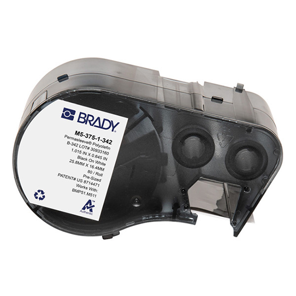 Brady M5-375-1-342 värmekrympslang | svart text - vit tejp | 25,40mm x 16,38mm (original) M5-375-1-342 148000 - 1