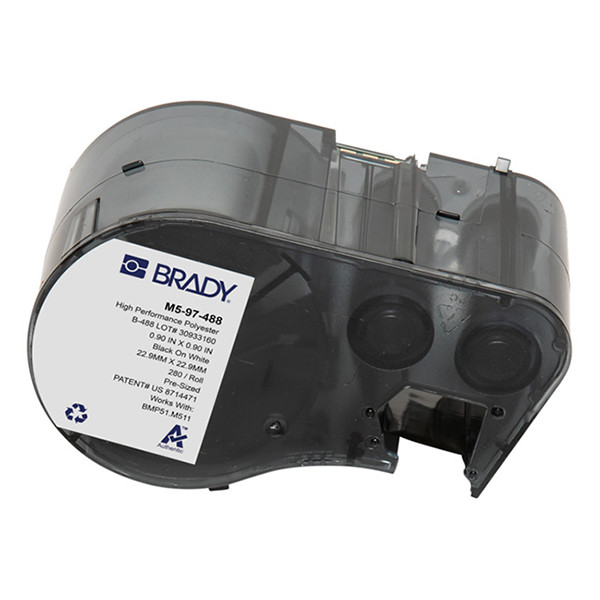 Brady M5-97-488 polyestertejp | svart text - vit tejp | 22,86mm x 22,86mm (original) M5-97-488 147992 - 1