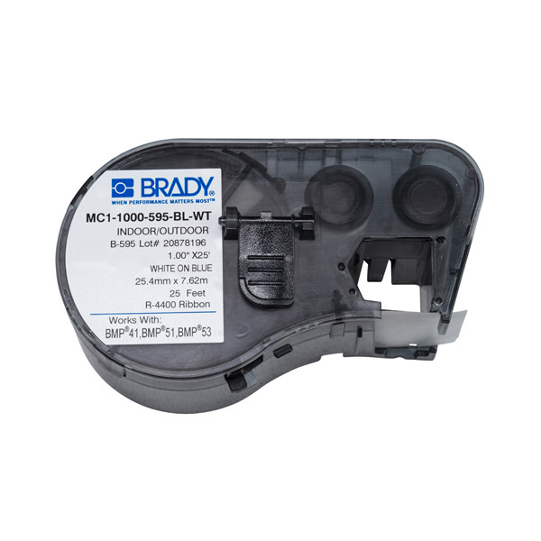 Brady MC1-1000-595-BL-WT vinyltejp | vit text - blå tejp | 25,4mm x 7,62m (original) MC1-1000-595-BL-WT 147100 - 1