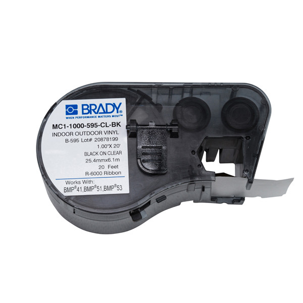 Brady MC1-1000-595-CL-BK vinyltejp | svart text - transparent tejp | 25,4mm x 6,1m (original) MC1-1000-595-CL-BK 147096 - 1