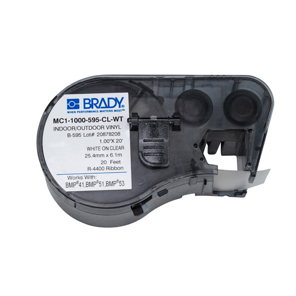 Brady MC1-1000-595-CL-WT vinyltejp | vit text - transparent tejp | 25,4mm x 6,1m (original) MC1-1000-595-CL-WT 147098 - 1