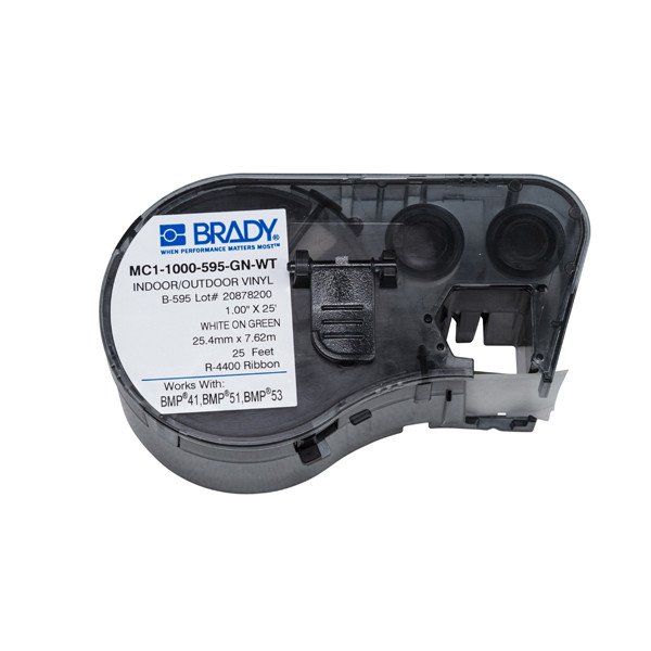 Brady MC1-1000-595-GN-WT vinyltejp | svart text - grön tejp | 25,4mm x 7,62m (original) MC1-1000-595-GN-WT 147104 - 1