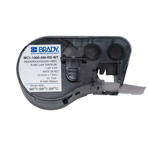 Brady MC1-1000-595-RD-WT vinyltejp | vit text - röd tejp | 25,4mm x 7,62m (original) MC1-1000-595-RD-WT 147092 - 1