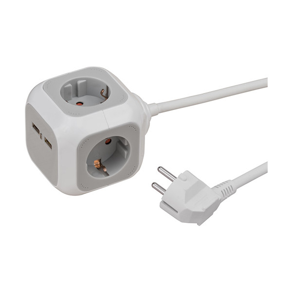 Brennenstuhl Grenuttag 1,4m (kub) | 4 uttag + 2 USB | grå 1150100 399530 - 1