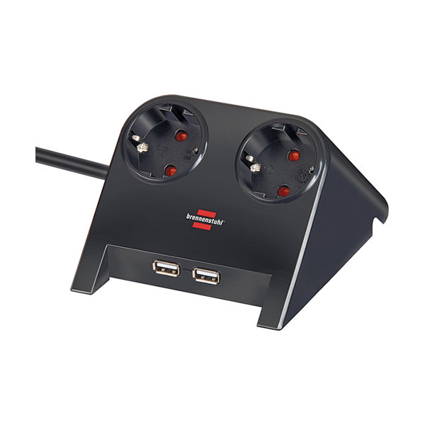 Brennenstuhl Grenuttag 1,8m | 2 uttag + USB | svart 1153500222 399532 - 1