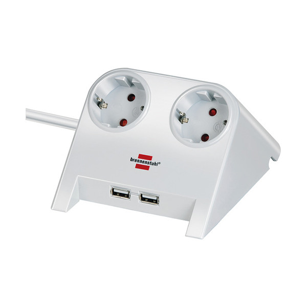 Brennenstuhl Grenuttag 1,8m | 2 uttag + USB | vit 1153520222 399533 - 1