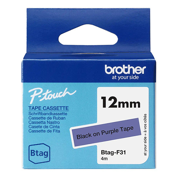 Brother ​​​​​​​​​​​​​​​​​​​​​​​​​​​​​​​​​​​​​​​​​​​​​​​​​Brother Btag-F31 | svart text - lila tejp | 12mm x 4m (original) BTAGF31 080360 - 1
