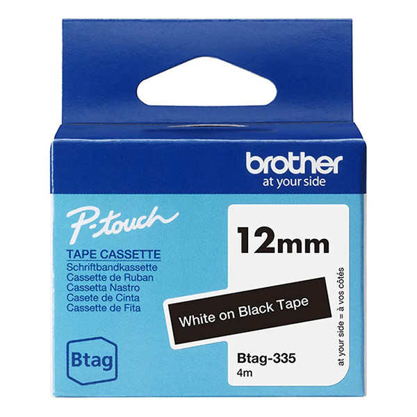 Brother ​​​​​​​​​​​​​​​​​​​​​​​​​​​​​​​​​​​​​​​​​​Brother Btag-335 | vit text - svart tejp | 12mm x 4m (original) BTAG335 080356 - 1