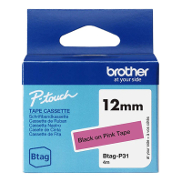 Brother ​​​​​​​Brother Btag-P31 | svart text - rosa tejp | 12mm x 4m (original) BTAGP31 080370