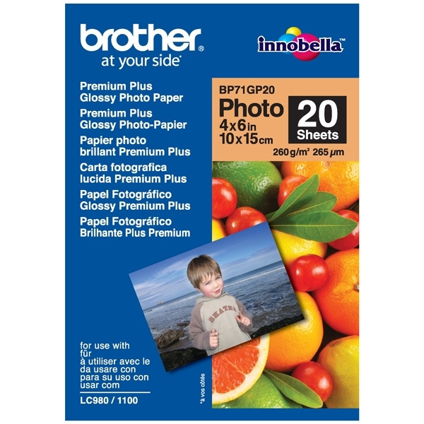 Brother 10x15cm 260g Brother BP71GP20 fotopapper | Premium Plus Glossy | 20 ark BP71GP20 063502 - 1