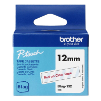 Brother Btag-132 | röd text - transparent tejp | 12mm x 4m (original) BTAG132 080344