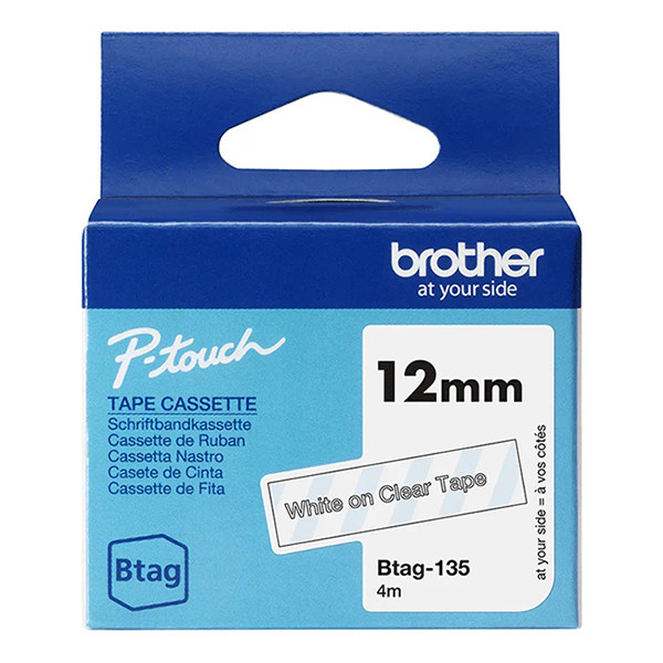 Brother Btag-135 | vit text - transparent märkband  | 12mm x 4m (original) 080348 - 1