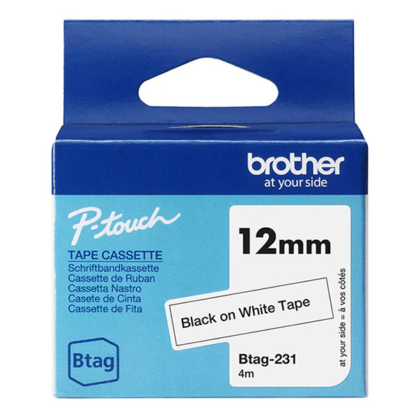 Brother Btag-231 | svart text - vit märkband  | 12mm x 4m (original) 080350 - 1