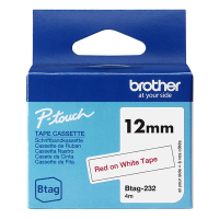 Brother Btag-232 | röd text - vit märkband  | 12mm x 4m (original) 080352