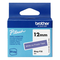 Brother Btag-F35 | vit text - lila märkband  | 12mm x 4m (original) 080362