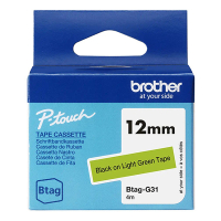Brother Btag-G31 | svart text - ljusgrön tejp | 12mm x 4m (original) BTAGG31 080364