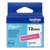 Brother Btag-P35 | vit text - rosa märkband  | 12mm x 4m (original) 080372