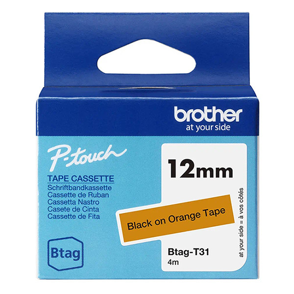 Brother Btag-T31 | svart text - orange märkband  | 12mm x 4m (original) 080374 - 1