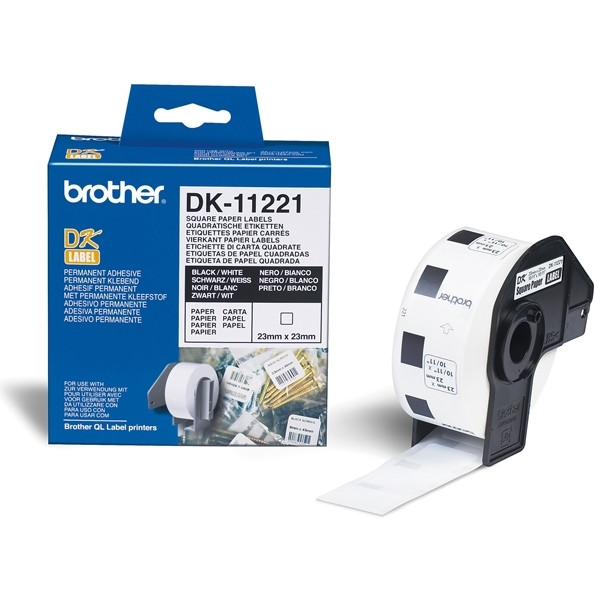 Brother DK-11221 etiketter| svart text - vit etikett | 23mm x 23mm (original) DK11221 080722 - 1