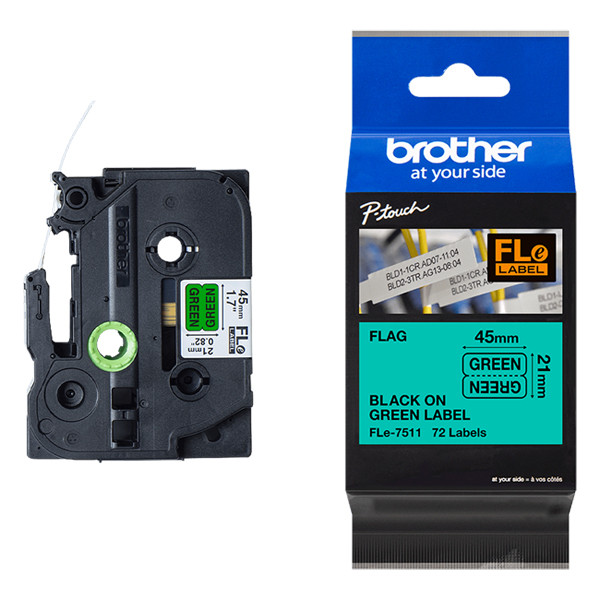 Brother FLe-7511 | svart text - grön flaggtejp | 21mm x 45mm (original) FLE7511 350558 - 1