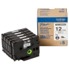 Brother HGe-231V5 | svart text - vit tejp | 12mm x 8m | 5-pack (original)