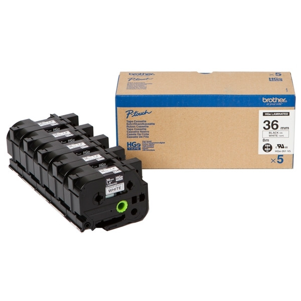 Brother HGe-261V5 | svart text - vit tejp | 36mm x 8m | 5-pack (original) HGe261V5 080916 - 1