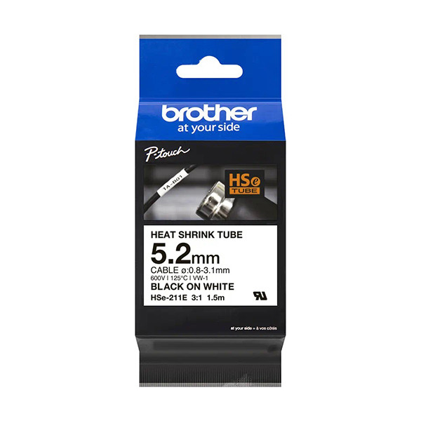 Brother HSe-211E krymptejp | svart text - vit tejp | 6mm (original) HSE211E 350600 - 1