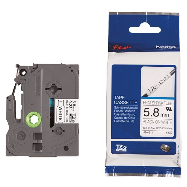 Brother HSe-211 krympslang | svart text - vit märkband  | 6mm x 1,5m (ORIGINAL) 088882 - 1