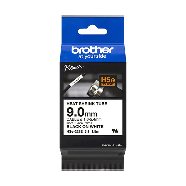 Brother HSe-221E krymptejp | svart text - vit tejp  | 9mm (original) HSE221E 350596 - 1