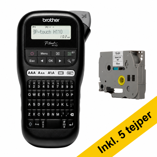 Brother PT-H110 märkmaskin (QWERTY) + 5 tejp 833462 - 1