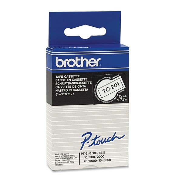 Brother TC-201 | svart text - vit tejp | 12mm x 7.7m (original) TC-201 080502 - 1