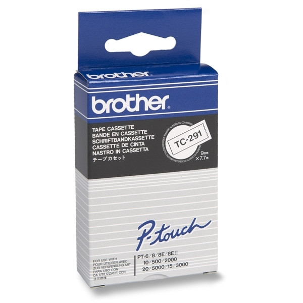 Brother TC-291 | svart text - vit märkband  | 9mm x 7.7m (original) 080500 - 1