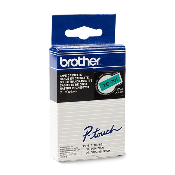 Brother TC-701 | svart text - grön tejp | 12mm x 7,7m (original) TC-701 088860 - 1