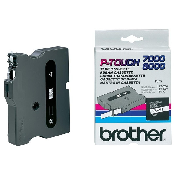 Brother TX-211 | svart text - vit tejp | 6mm x 15m (original) TX211 080232 - 1