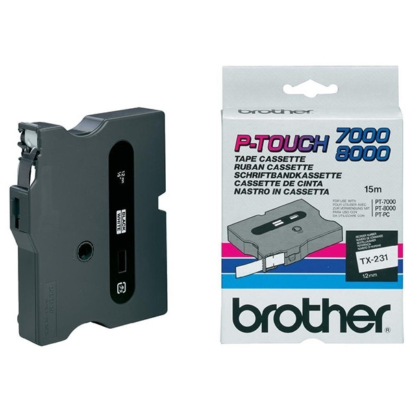 Brother TX-231 | svart text - vit tejp | 12mm x 8m (original) TX231 080320 - 1