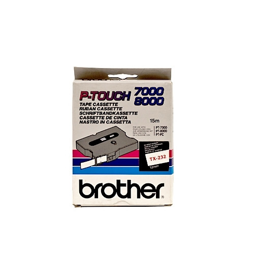 Brother TX-232 | röd text - vit märkband  | 12mm x 15m (original) 080236 - 1