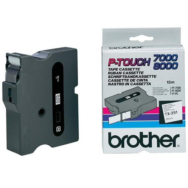 Brother TX-251 | svart text - vit tejp | 24mm x 8m (original) TX251 080325 - 1