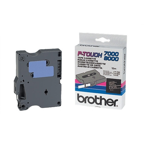 Brother TX-315 | vit text - svart tejp | 6mm x 15m (original) TX315 080248 - 1