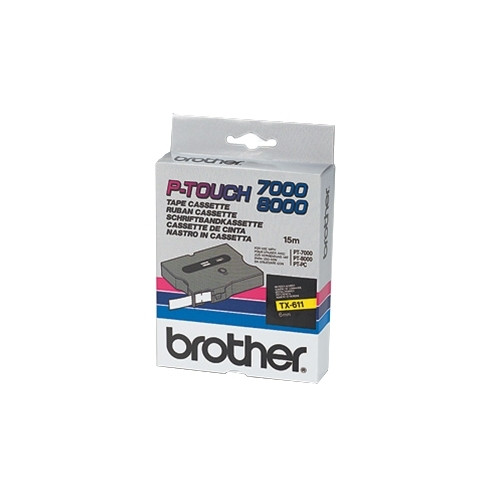 Brother TX-611 | svart text - gul tejp | 6mm x 15m (original) TX611 080270 - 1