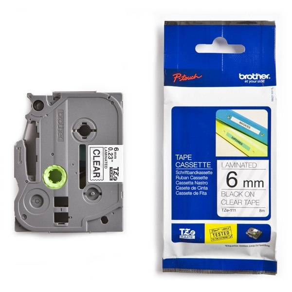 Brother TZe-111 | svart text - transparent märkband  | 6mm x 8m (original) 080396 - 1
