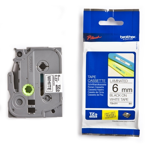 Brother TZe-211 | svart text - vit märkband  | 6mm x 8m (original) 080400 - 1