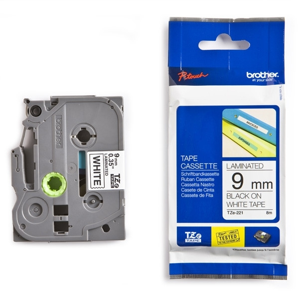 Brother TZe-221 | svart text - vit märkband  | 9mm x 8m (original) 080402 - 1