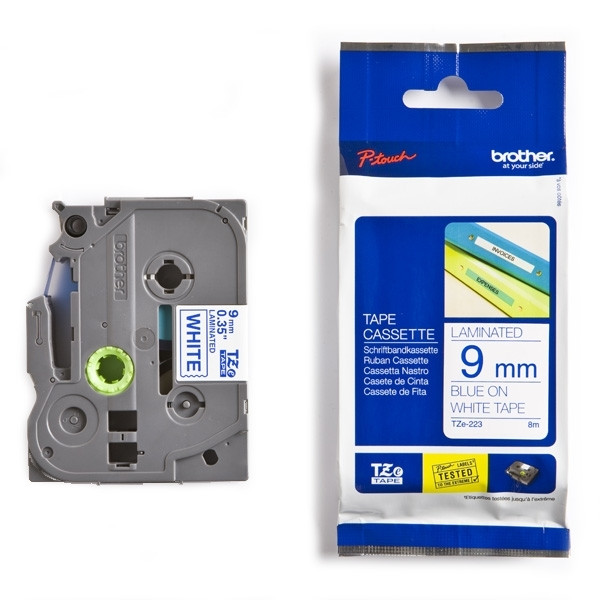 Brother TZe-223 | blå text - vit märkband  | 9mm x 8m (original) 080434 - 1
