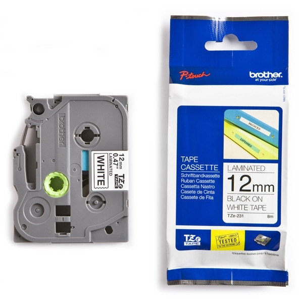 Brother TZe-231 | svart text - vit märkband  | 12mm x 8m (original) 080404 - 1