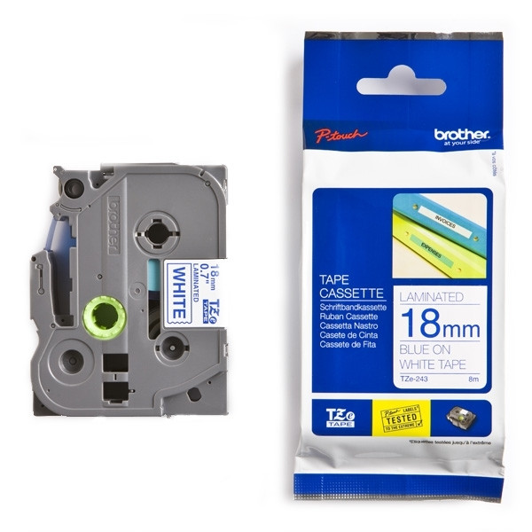Brother TZe-243 | blå text - vit märkband  | 18mm x 8m (original) 080446 - 1