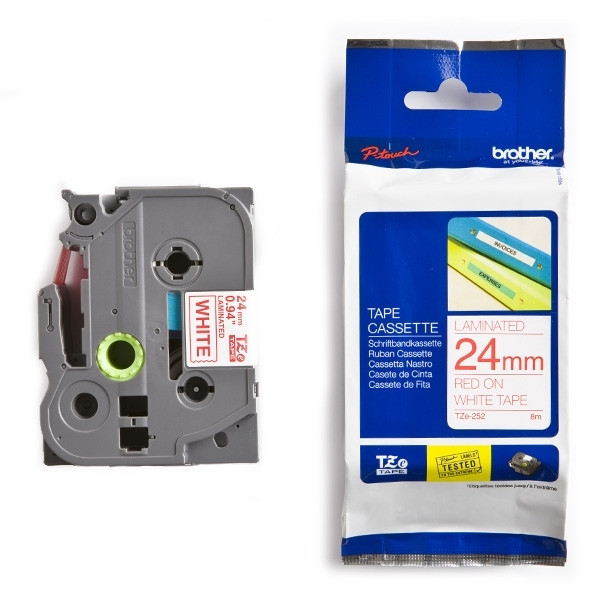 Brother TZe-252 | röd text - vit märkband  | 24mm x 8m (original) 080448 - 1