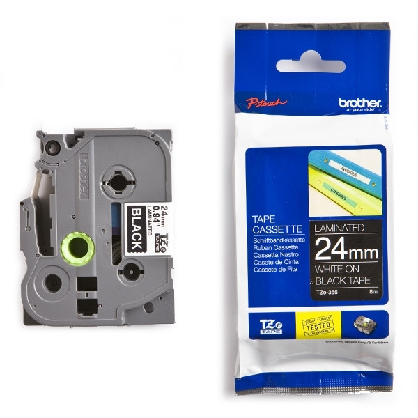 Brother TZe-355 | vit text - svart märkband  | 24mm x 8m (original) 080426 - 1