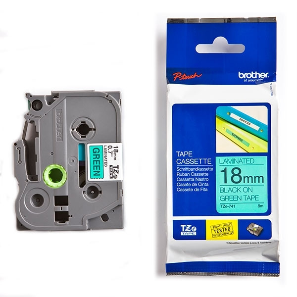 Brother TZe-741 | svart text - grön märkband  | 18mm x 8m (original) 080498 - 1