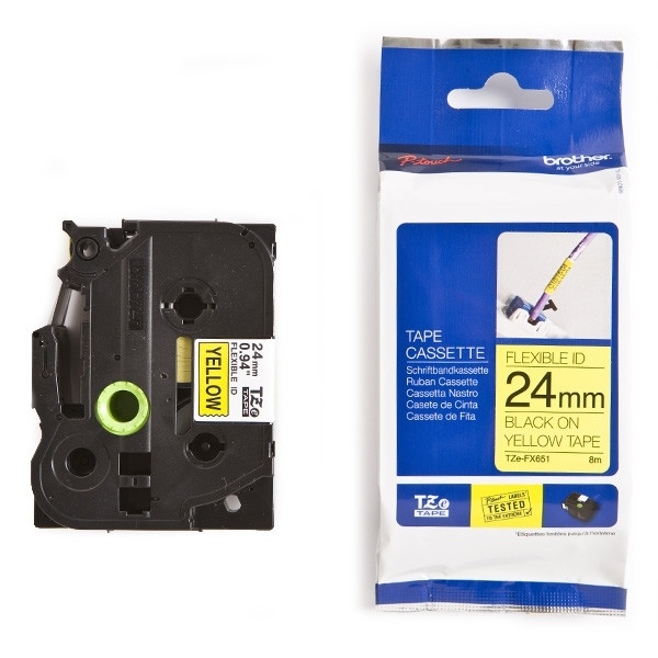 Brother TZe-FX651 | Flexi ID | svart text - gul märkband  | 24mm x 8m (original) 080832 - 1